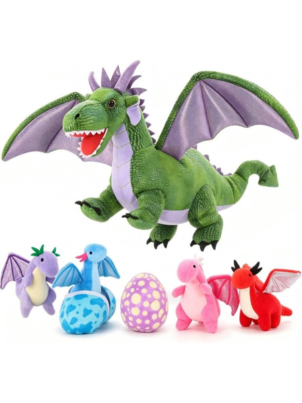 7-Piece Large Dragon Plush Toy Set - Soft Stuffed Animals for Kids & Collectors